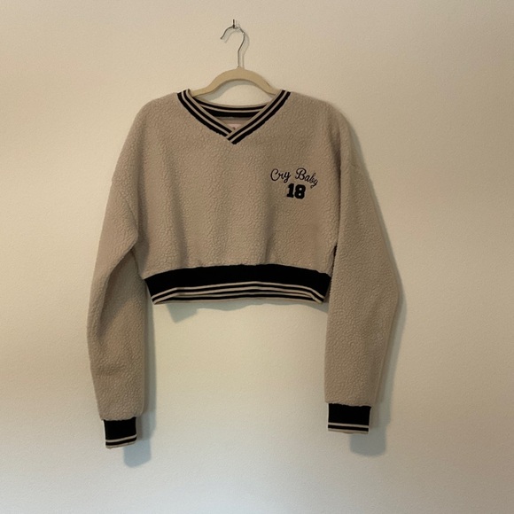 Cry Baby Sherpa Cropped Sweater - Picture 1 of 4